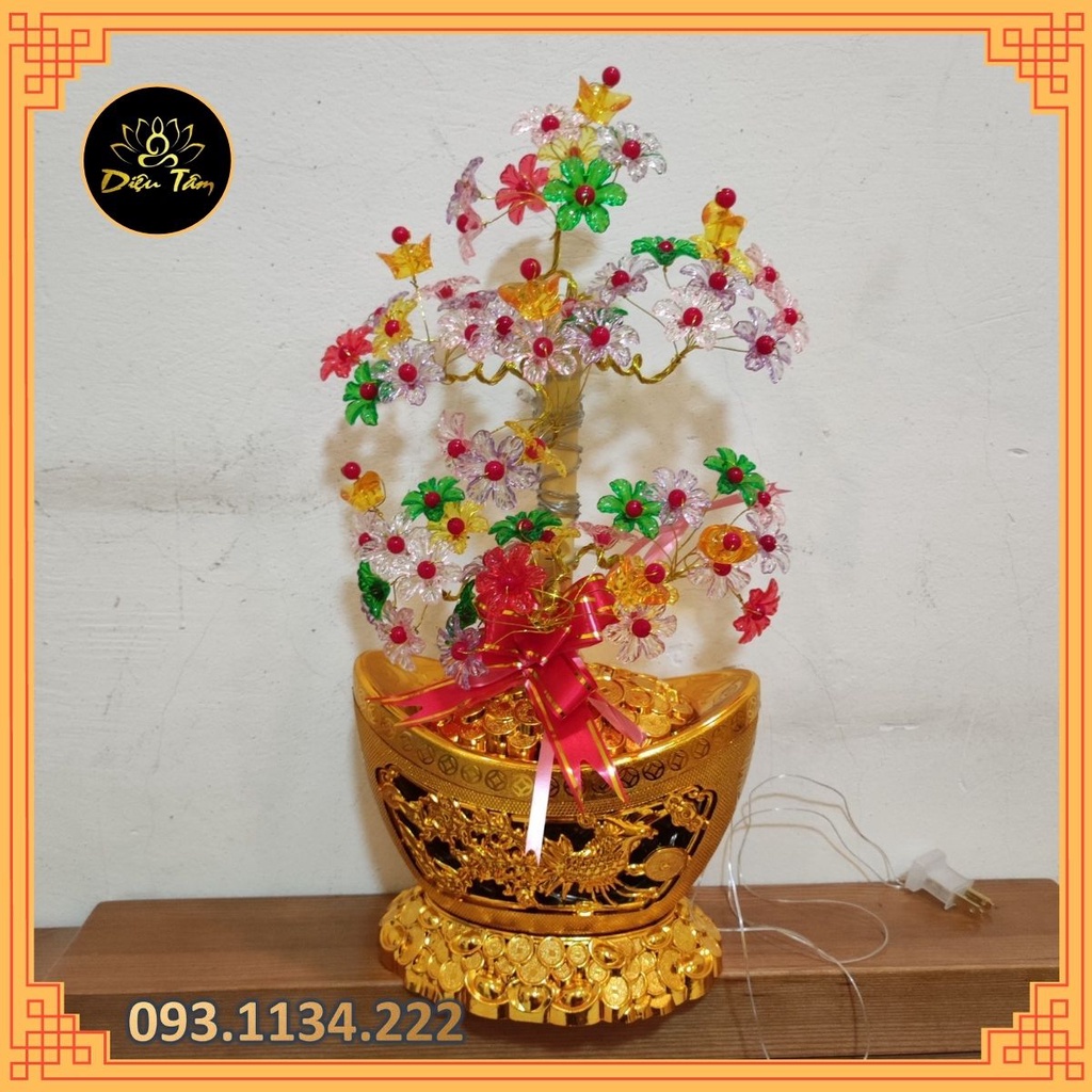 Cây phú quý tài lộc có đèn trang trí ban thờ đồ phong thuỷ