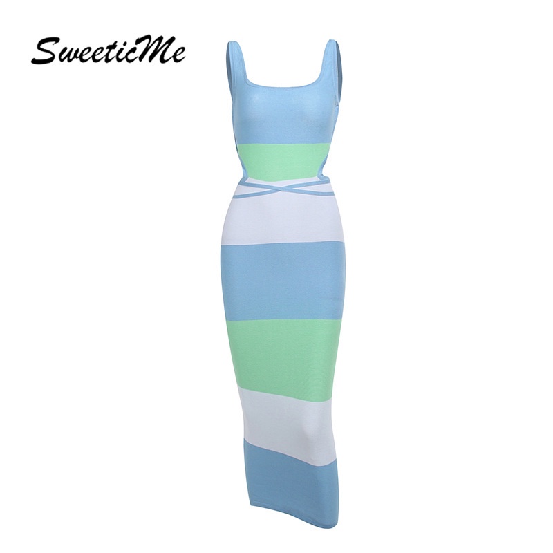 Đầm Len SweeticMe Hở Lưng Họa Tiết Kẻ Sọc   Thời Trang Cho Nữ