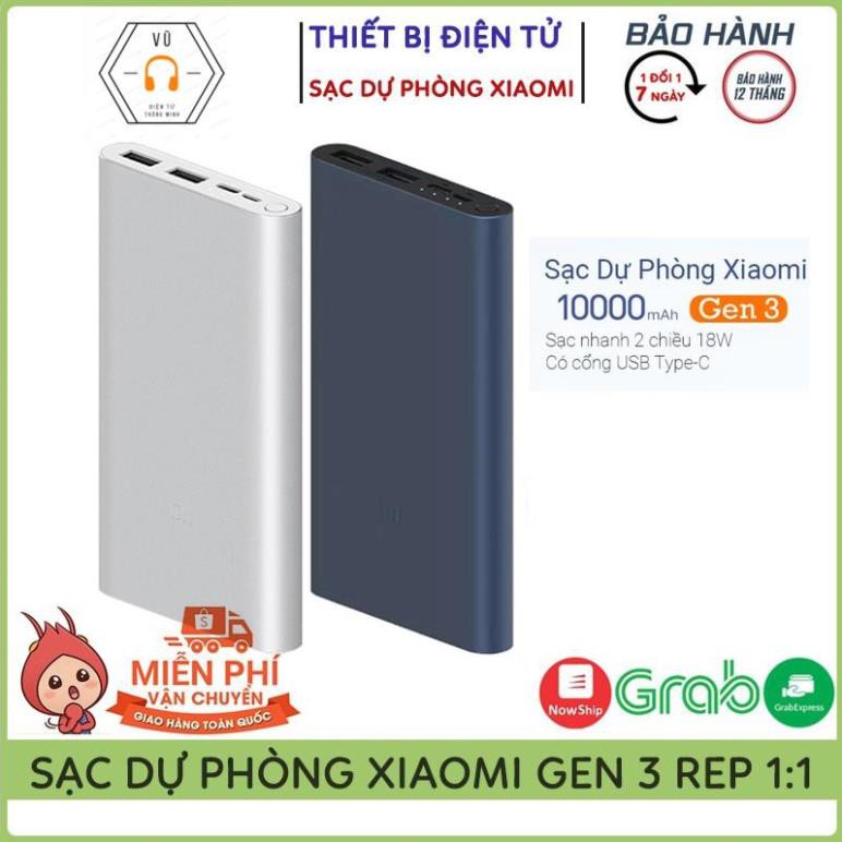 Sạc Dự Phòng Xiaomi Gen 3 - 10000mAh Hỗ Trợ Sạc Nhanh 18W, 2 Cổng Sạc USB Tiện Dụng, Bảo Hành 12 Tháng Lỗi 1 Đổi 1