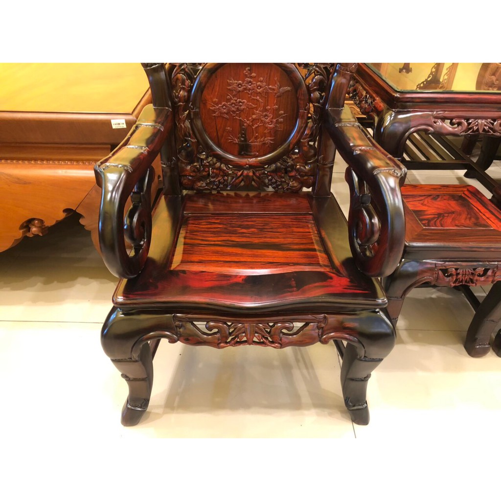 Bộ bàn ghế nho trúc gỗ trắc đỏ lào xịn 9 món