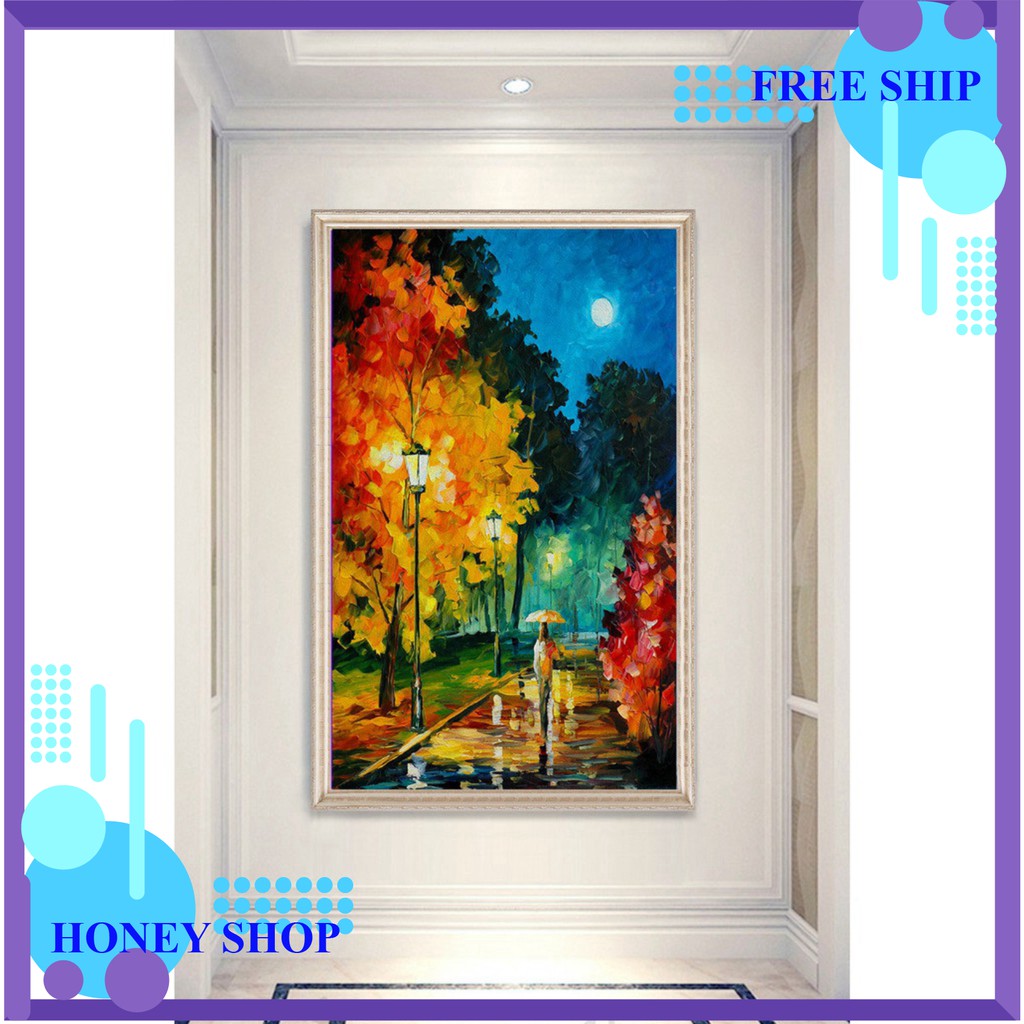 [Freeship] Tranh sơn dầu nghệ thuật cô đơn trong đêm