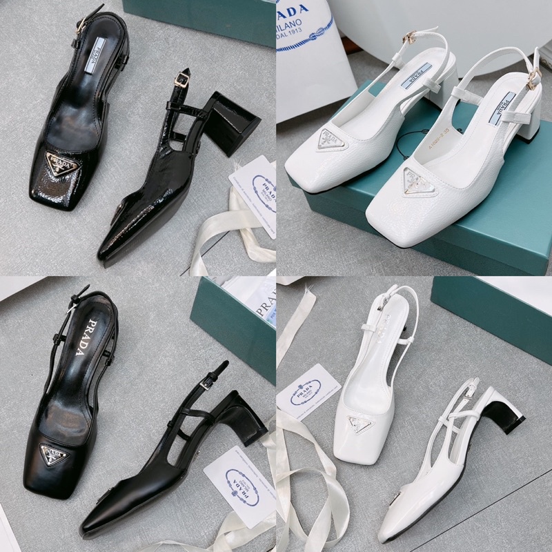 Sandal prada mũi vuông gót trụ kèm hộp hãng