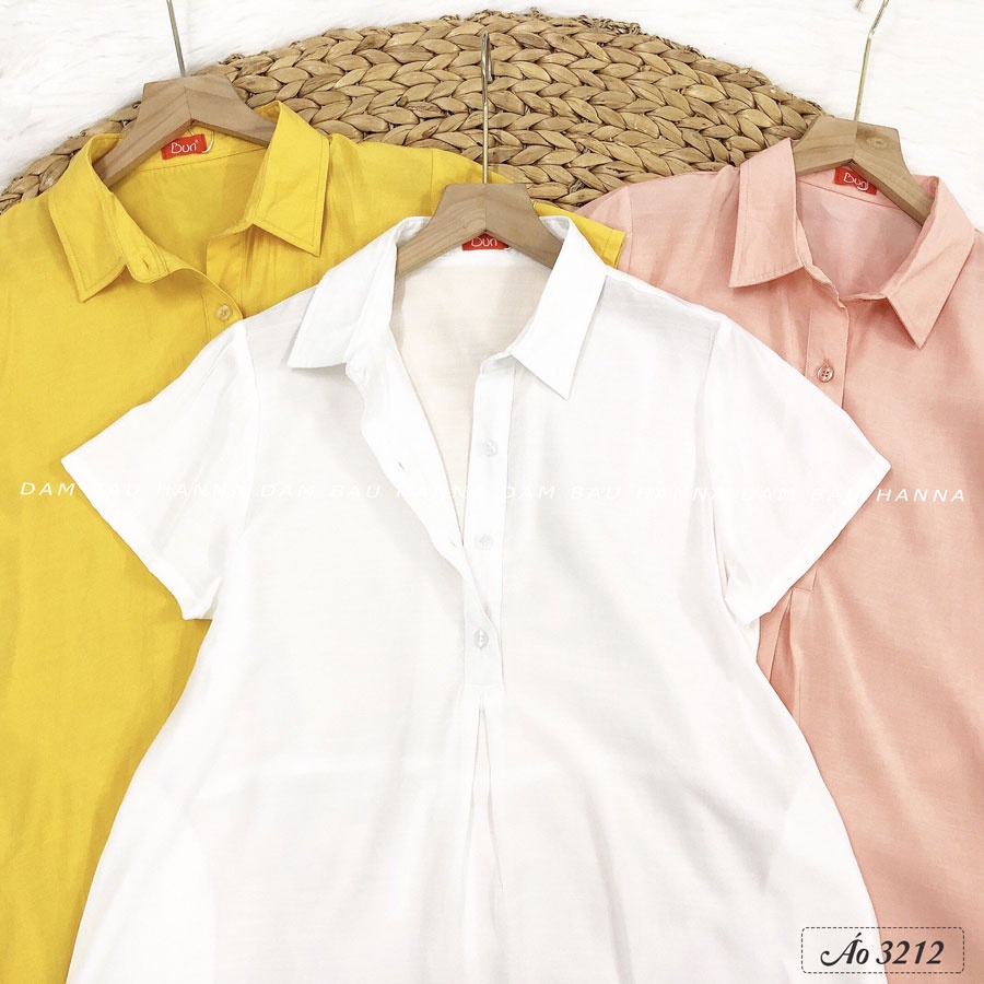 [SIZE 40-80KG] Áo bầu trắng cổ sơ mi công sở vải đũi cao cấp thoáng mát lịch sự 1 lớp độ dày vừa phải có size 80kg