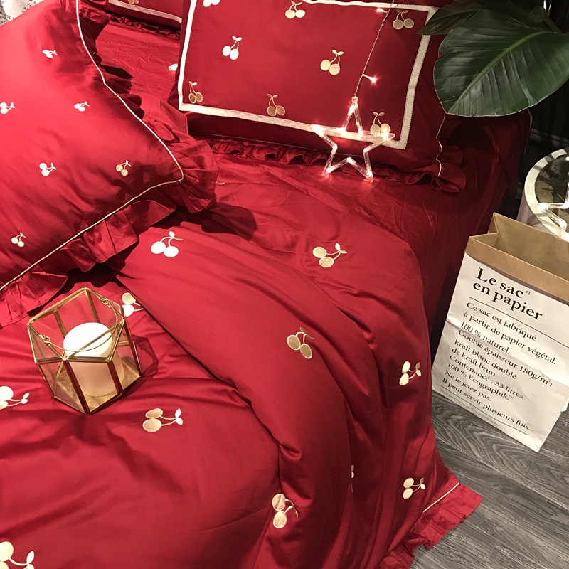 888888 Bộ chăn ga cưới cotton lụa thêu 6CT cao cấp hàng nhập