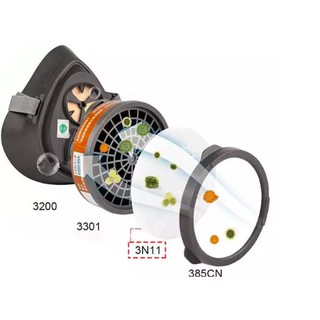 Trọn bộ mặt nạ phòng độc 3M 3200+phin lọc 3301CN+bông lọc 3N11+nắp lọc 385