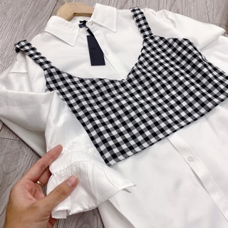 SÉT ÁO SƠ MI BÈO TAY + gile KẺ