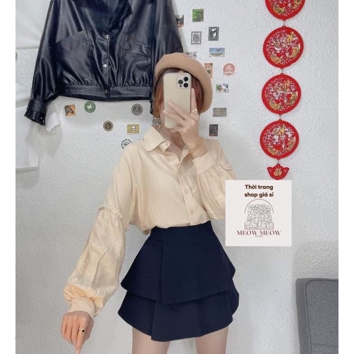Chân váy ngắn xoè 3 tầng xinh liền quần khoá sau lưng