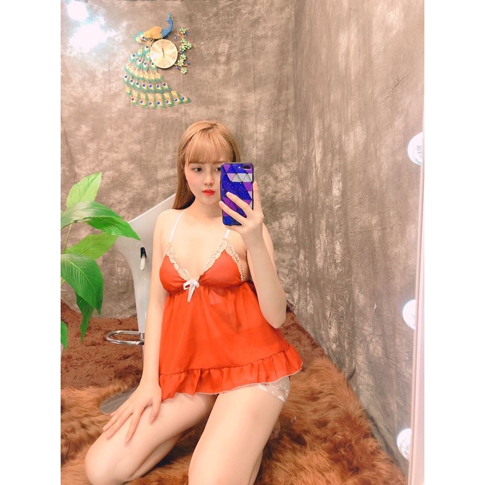 Bộ Đồ Ngủ Hai Dây Voan Bèo Lai Phối Ren Có Mút Ngực
