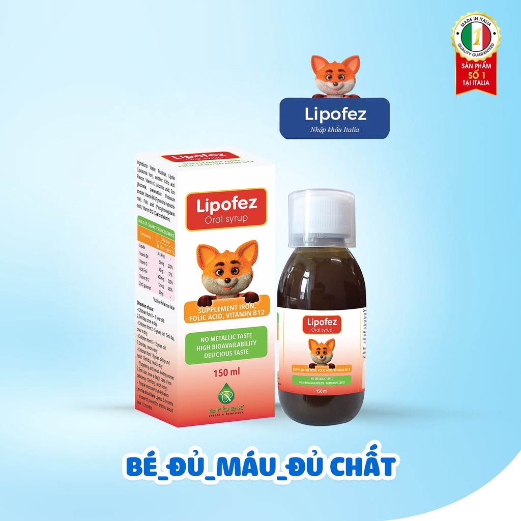 Siro Lipofez Oral Syrup bổ sung sắt và các loại vitamin cho bé hỗ trợ giảm nguy cơ thiếu máu Lọ 150ml