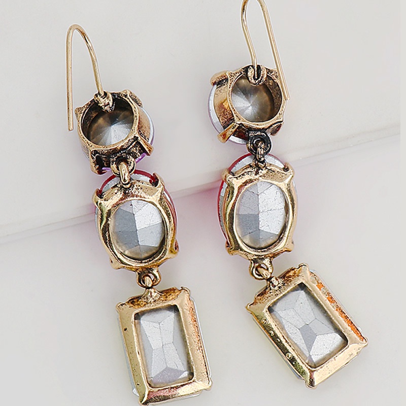 Khuyên tai PINKDUDU PD711 hợp kim dáng dài đính đá pha lê phong cách bohemia thời trang