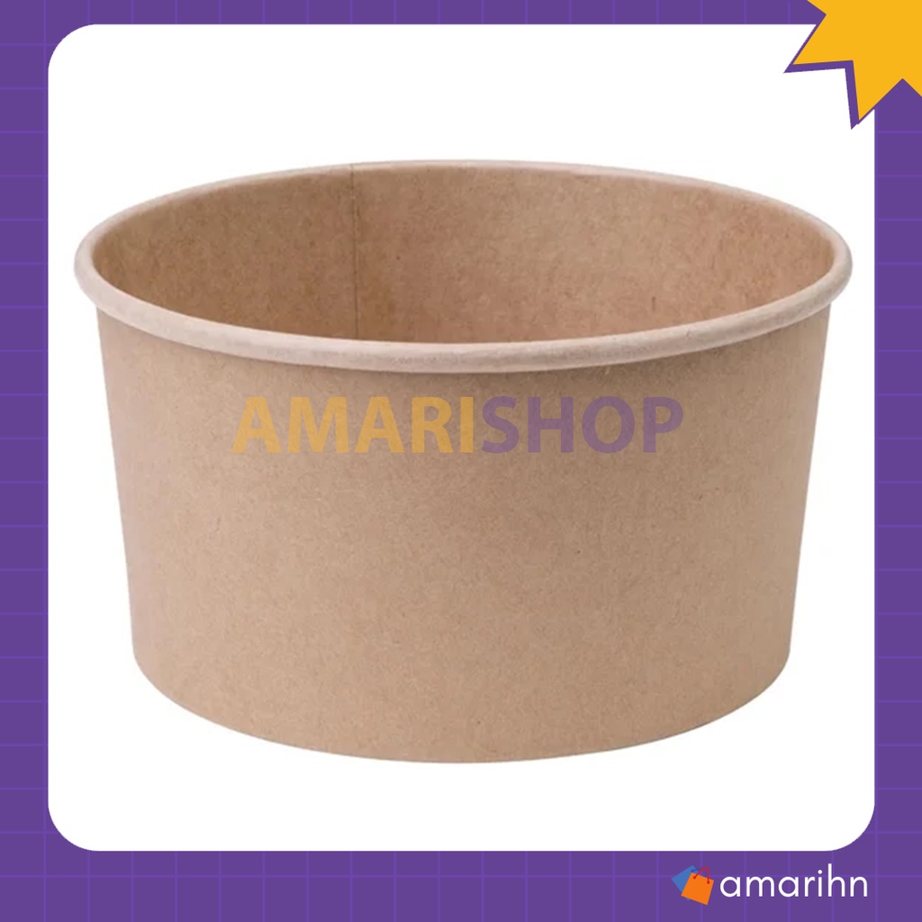 50 bát giấy nâu, tô giấy kraft tròn kèm nắp đựng hoa quả, đồ ăn nóng lạnh 750ml 1000ml