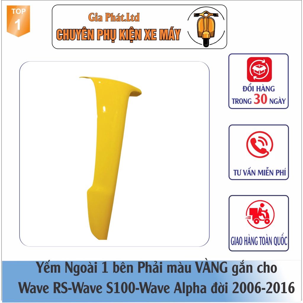 Yếm ngoài 2 BÊN nhựa ABS BỀN ĐẸP cao cấp gắn xe máy Wave Anpha,wave S100, wave RS mới đời 2006-2016 - màu VÀNG