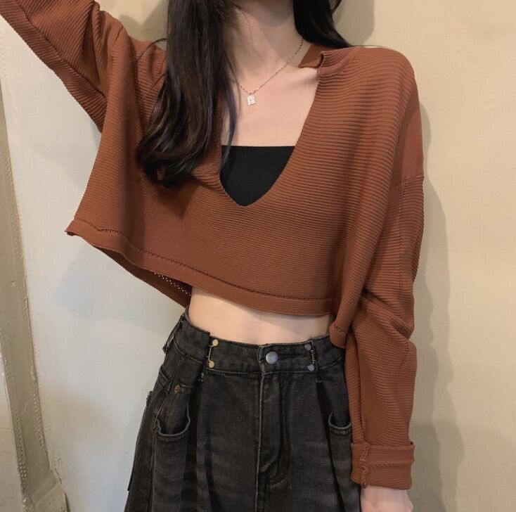 áo croptop tay dài cổ khoét gợi cảm sexy