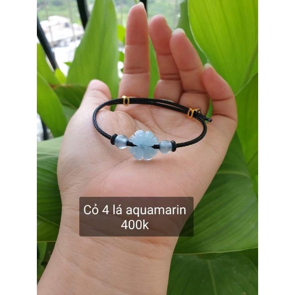 Vòng tay dây cước khoá rút mặt cỏ 4 lá và lu thống tóc vàng may mắn đầu xuôi đuôi lọt