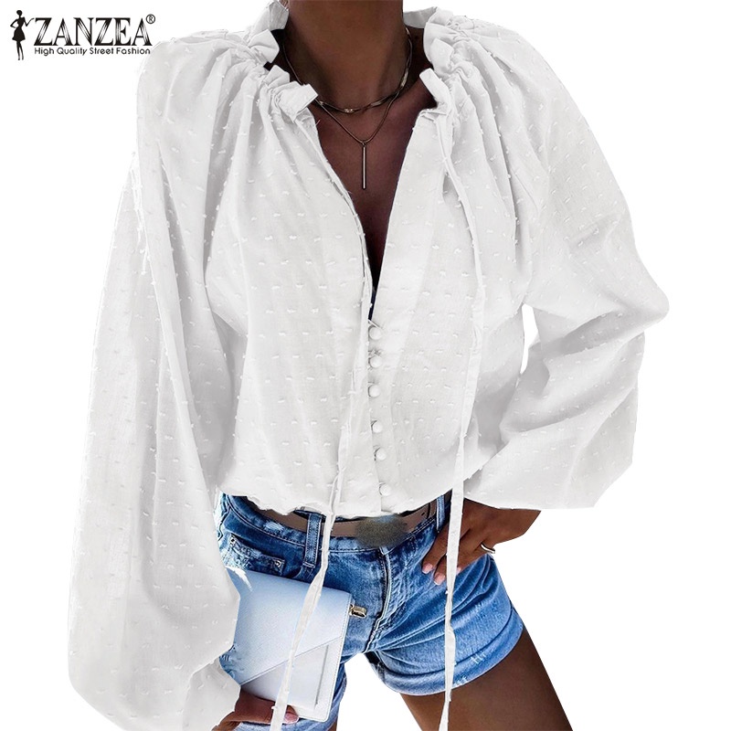 Áo sơ mi kiểu Zanzea tay dài cổ tròn phong cách Châu Âu thời trang