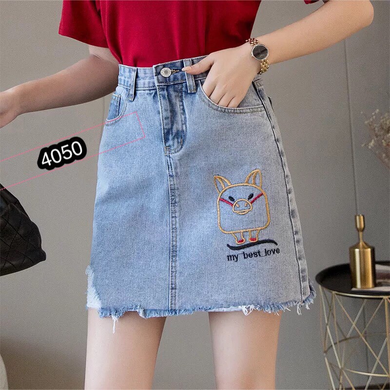 Chân Váy Jeans Chữ A Phối Thêu Cao Cấp OHS4050 | BigBuy360 - bigbuy360.vn