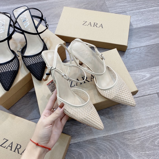 Giày lưới zara gót 5p đen kem(chat trước check size nhé