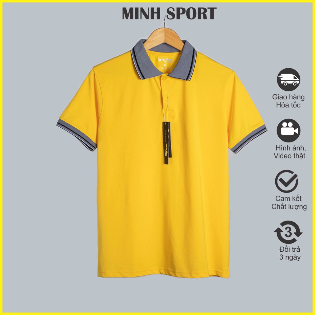 Áo Thun Nam Polo Cổ Trụ Ngắn Tay, Chất Vải Cá Sấu Cotton Nhập Màu Vàng, Thấm Hút Mồ Hôi Tốt Không Xù Lông Mặc Mát