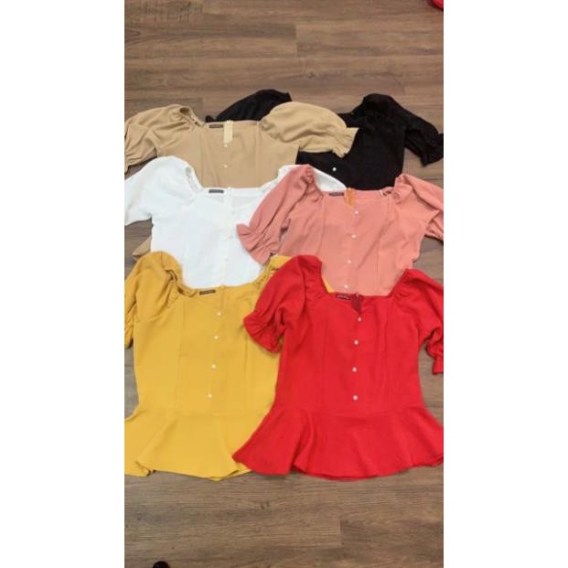 Áo nhún v khuy tay bồng bo chun hot hit