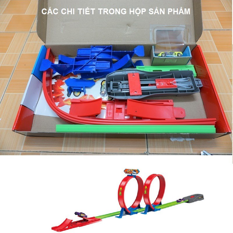 Bộ lăp ghép đường đua xe Hot Wheel gồm 2 vòng xoắn đồ chơi trẻ em