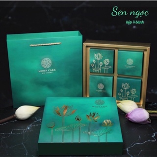 Bộ Hộp và túi bánh trung thu nhũ vàng 4 bánh có hộp lẻ từng bánh 100g~250g