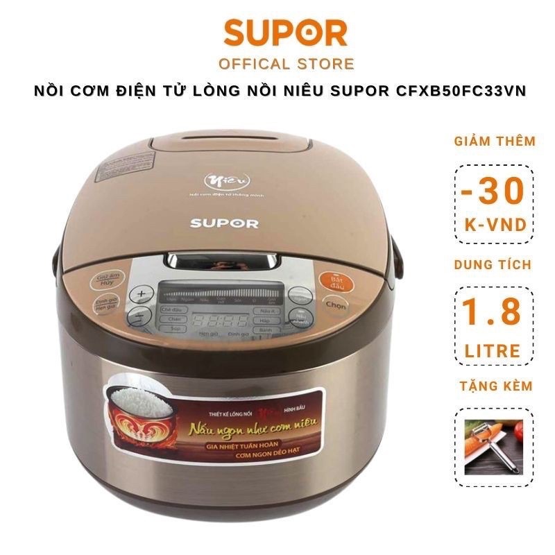 Nồi cơm điện tử Supor CFXB50FC33VN-75 lòng nồi Niêu 1.8L - tặng kèm vỉ hấp-Lòng nồi niêu dày 2,0mm, tráng men chống dính