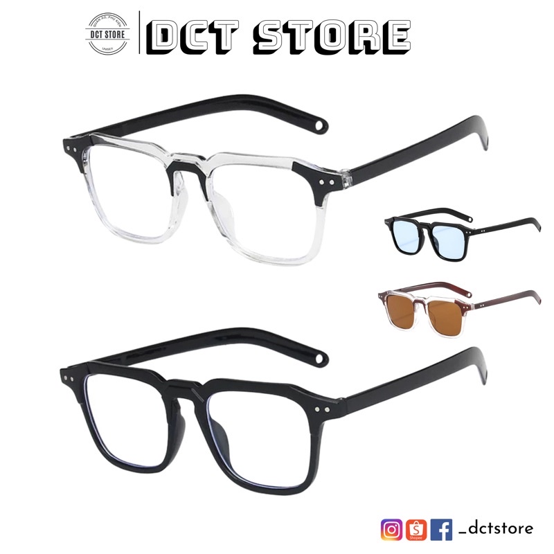 Mắt kính mát gọng vuông đen trong suốt GM 2 chấm cao cấp cho nam và nữ DCT Store