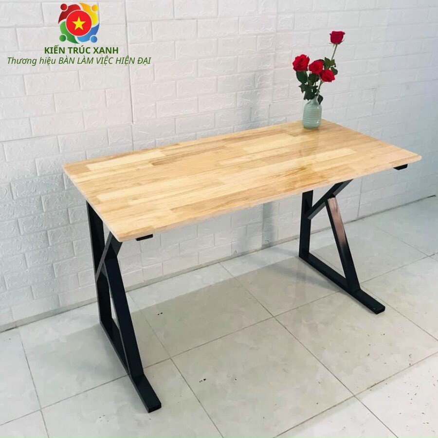 Bàn Chân Sắt Chữ K Mặt bàn Gỗ Cao Su 60 x 120 cm Chống Nước, Bàn Ăn, Làm Việc, Học Sinh, Văn Phòng