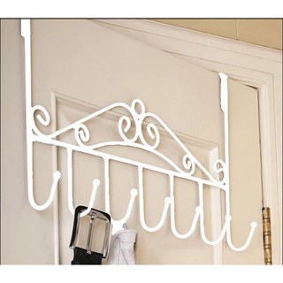 Móc sắt trắng treo đồ sau cửa  7 móc (trắng-nâu)
