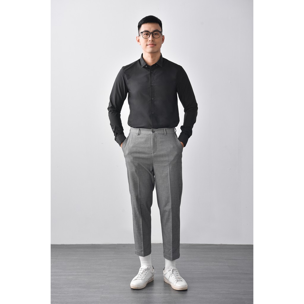 Áo sơ mi nam tay dài đen modal, nẹp liền slimfit - Routine SM1152007 | BigBuy360 - bigbuy360.vn
