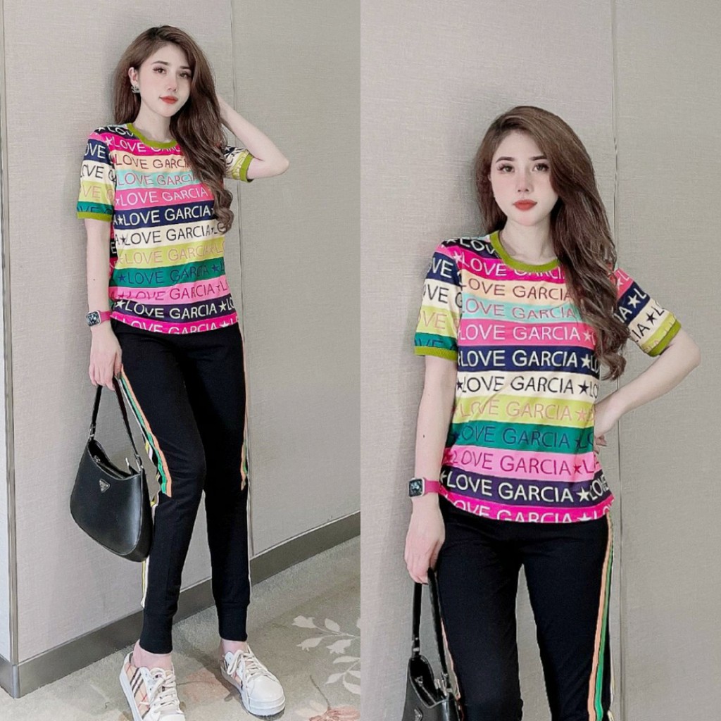 Bộ Thun Cotton Thể Thao Sắc Màu Chữ Love Hiện Đại (Size 45kg Đến 70kg)