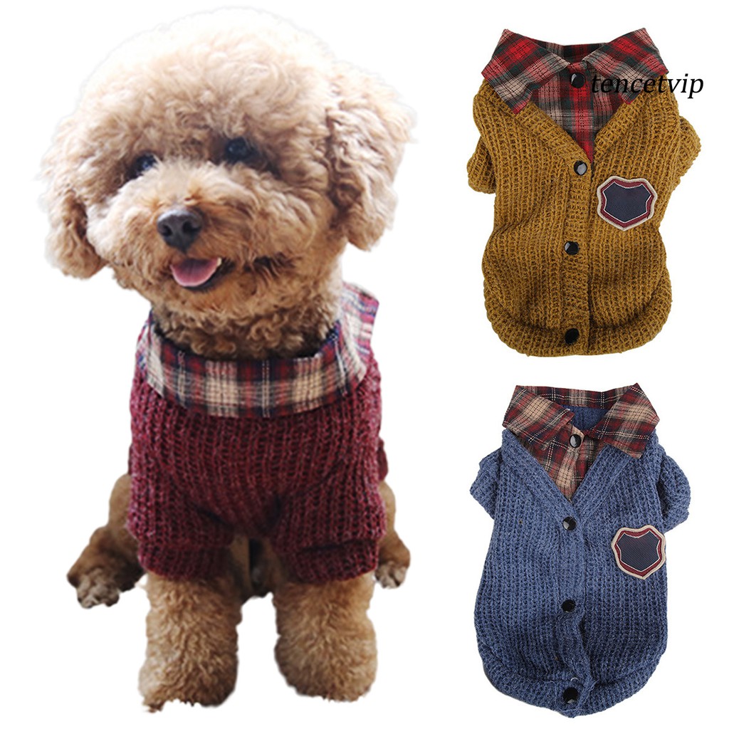 Áo Sweater Giả Hai Lớp Phối Họa Tiết Caro Dễ Thương Cho Thú Cưng