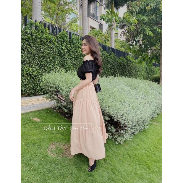 Set áo bẹt vai chân váy maxi