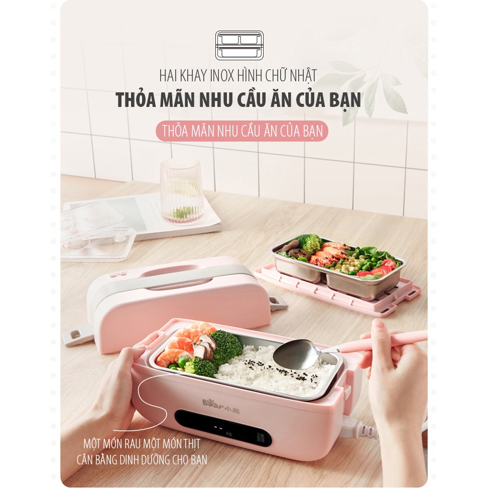 Hộp Cơm Điện Thông Minh Bear Có Hẹn Giờ (Màu Hồng Và Trắng) Khay Inox Có Nặp Đậy Và Hút Chân Không Để Bảo Quản Thức Ăn | BigBuy360 - bigbuy360.vn