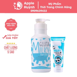 Bộ sữa tắm trắng da & rửa mặt gluta milky thái lan 800ml