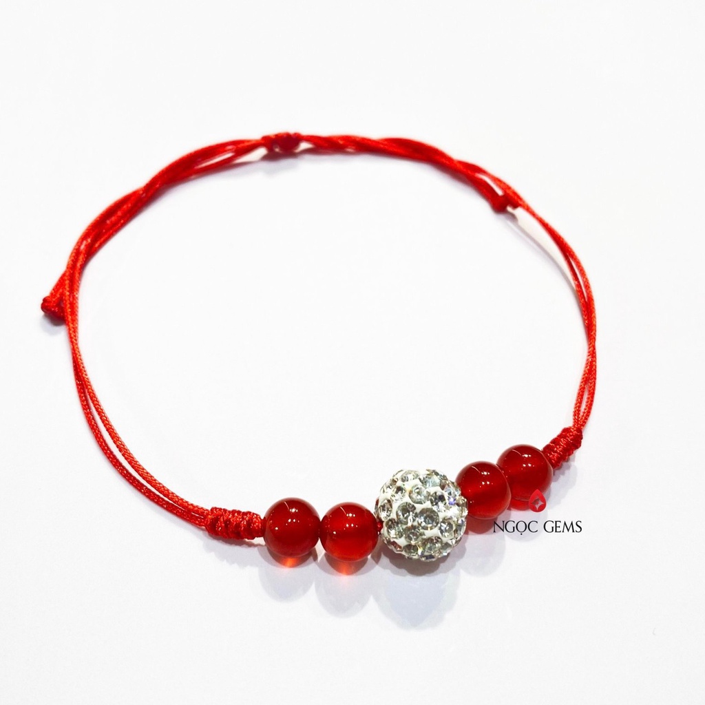 Vòng Bon Bon Agate Đỏ Mix Pha Lê Trắng Hợp Mệnh Hoả, Thổ - Ngọc Gems