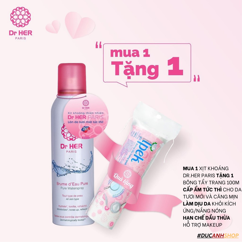 (Mua để nhận quà) Mua 1 xịt khoáng Dr Her Paris 400ml tặng 1 bông tẩy trang Bocoton Cosmeto 100 miếng