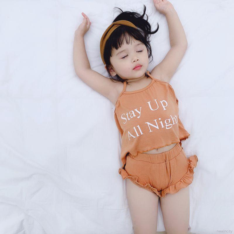 Set áo hai dây in chữ thời trang + quần đùi thời trang mùa hè dành cho bé gái