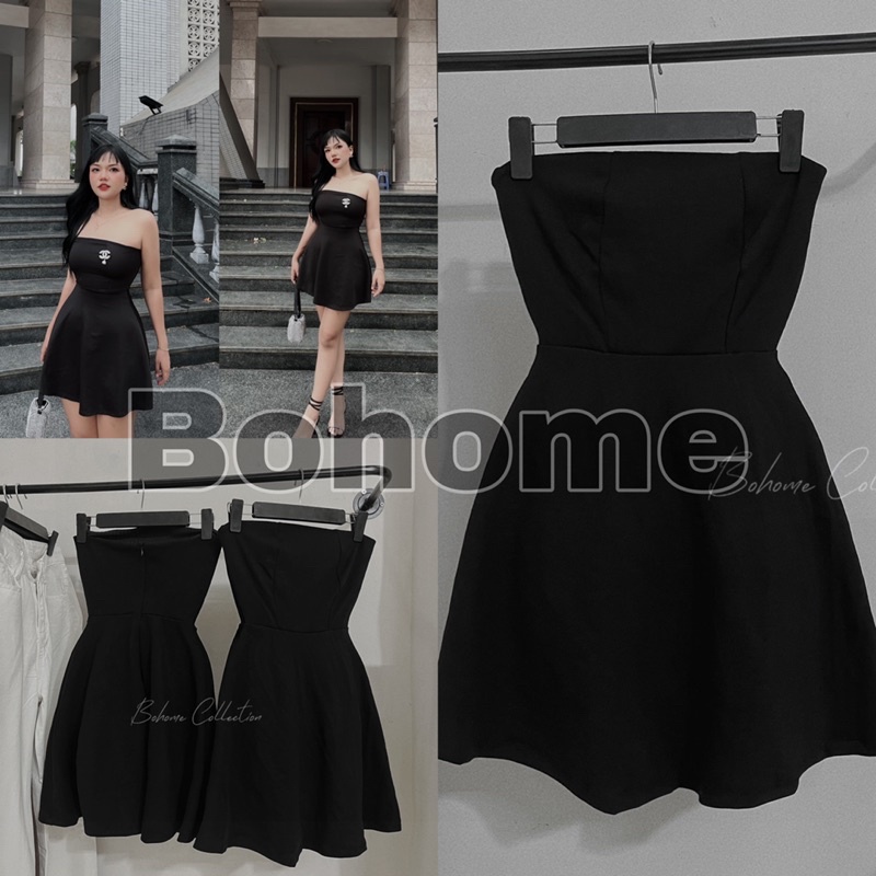 Đầm cúp ngực trơn, đầm ống thời trang nữ dáng xoè Bohome