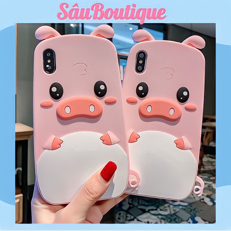 Ốp lưng iphone silicon lợn hồng siêu cute chống sốc mềm dẻo