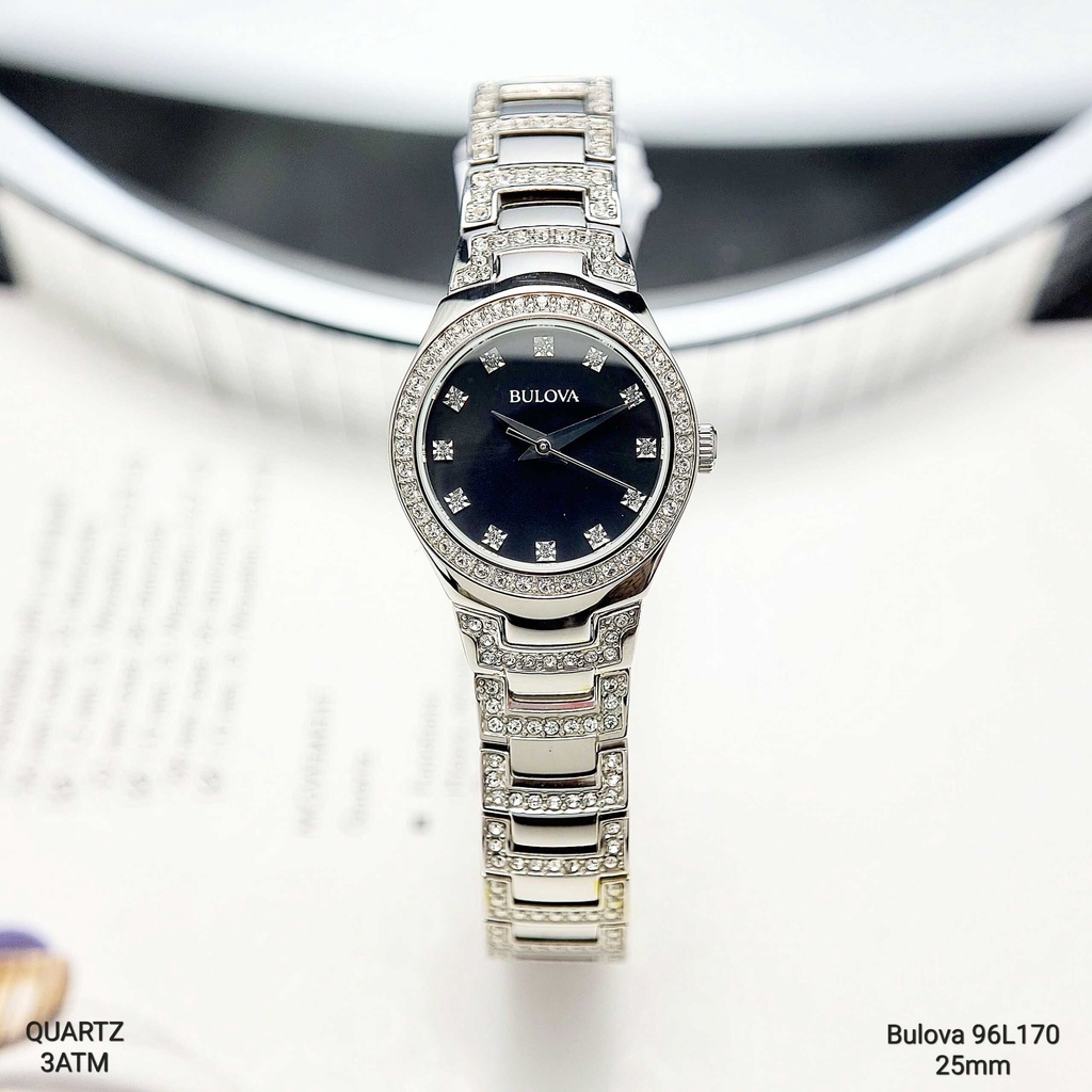 Đồng Hồ Nữ Bulova 96L170 Pin Dây Sắt Mặt Đen