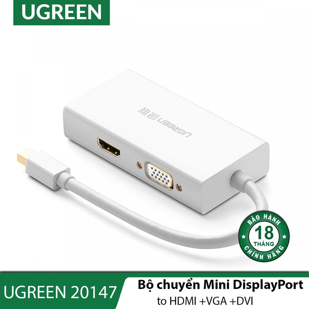 Cáp Mini Displayport To VGA + HDMI + DVI UGREEN 20417 (Màu Trắng) - Hàng Chính Hãng