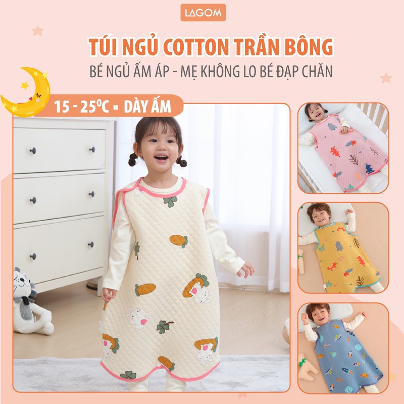 Túi Ngủ Cho Bé Mùa Đông Trần Bông Phù Hợp 15 - 25độ Cho Bé Từ 0-6 Tuổi