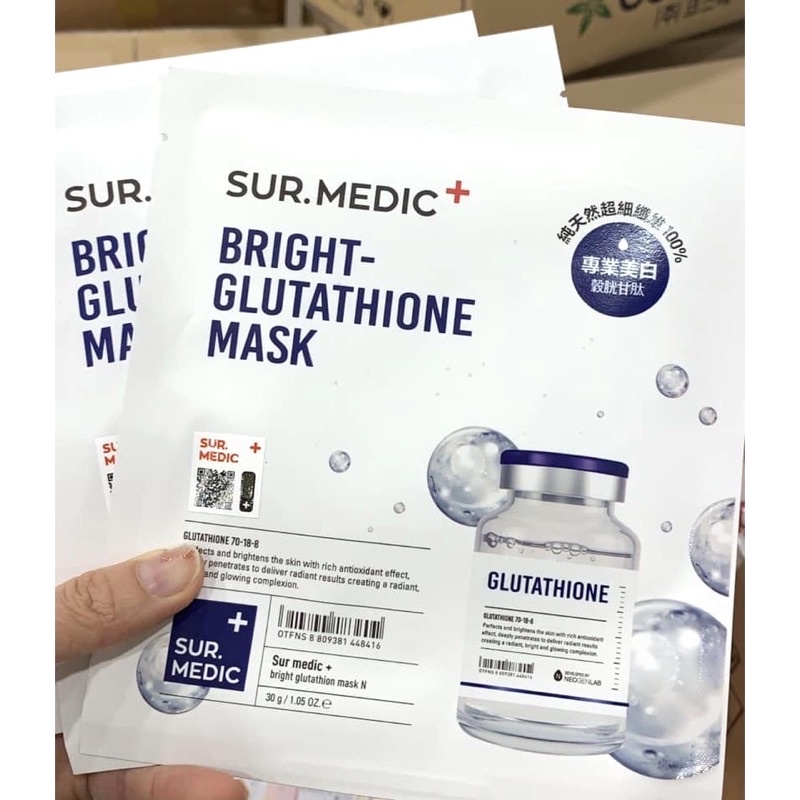 Mặt Nạ Siêu Dưỡng Trắng Căng Bóng Sur.Medic Bright Glutathione Mask Hộp 10 Miếng
