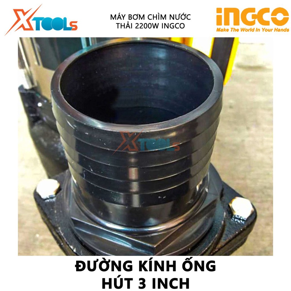 Máy bơm chìm nước thải INGCO SPDB22001 | máy bơm chìm 2200W(3.0HP), chiều cao bơm 13m, tốc độ dòng chảy 88m3/h, motor dâ