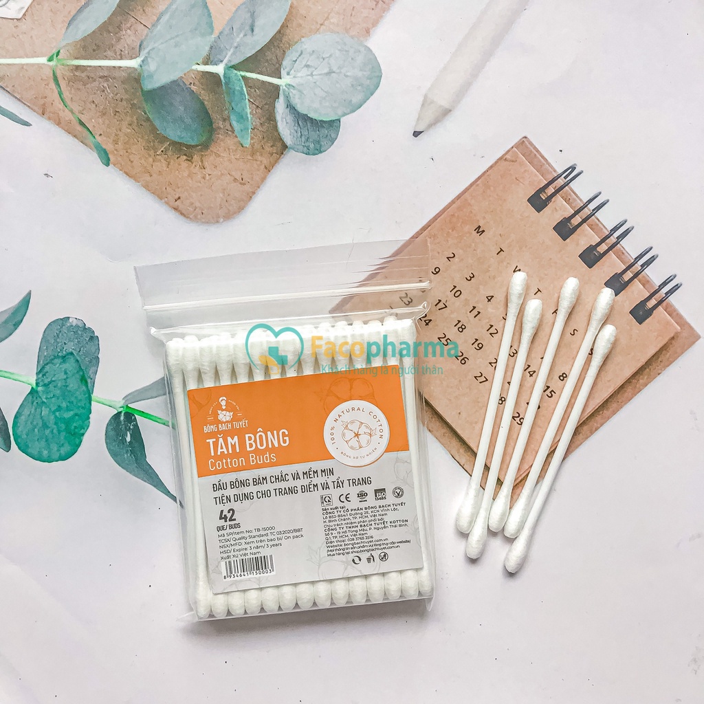 Tăm bông người lớn Cotton Buds Bông Bạch Tuyết mềm mịn tiện dụng cho trang điểm và tẩy trang