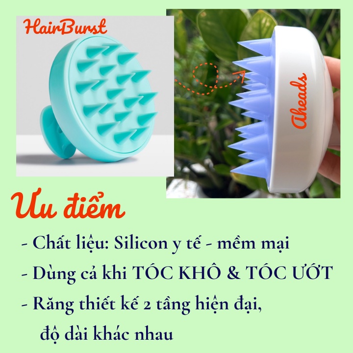 Lược gội đầu silicon massage Aheads L Hidden Brush và Hairburst kích thích mọc tóc giảm gàu rụng Chính hãng Hàn Quốc &amp;UK
