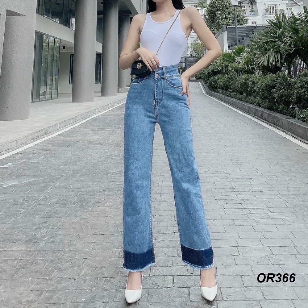 Quần jeans ống suông rộng vải co giãn mềm mại OR366