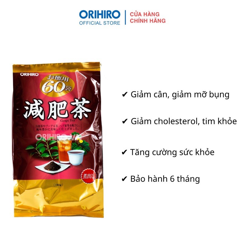 Trà Genpi Orihiro (BẢO HÀNH 3 THÁNG) hỗ trợ giảm mỡ 60 gói/túi, thơm ngon, dễ uống, dùng trong 2 tháng