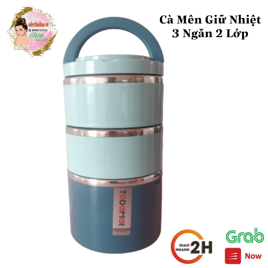 Cà mên giữ nhiệt 3 ngăn inox 2 lớp cao cấp TEDEMEI - Cặp lồng cơm giữ nhiệt 3 ngăn | BigBuy360 - bigbuy360.vn